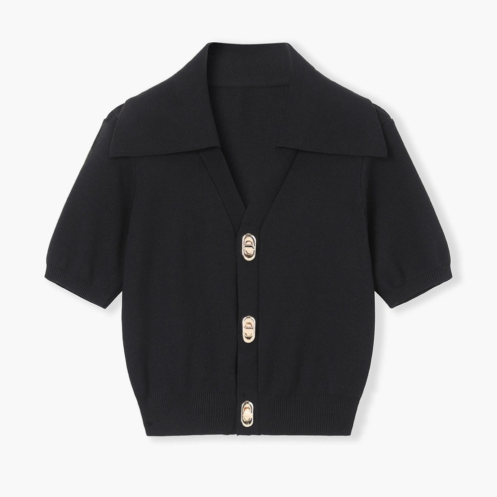 Commense Effortless Collared Black Top